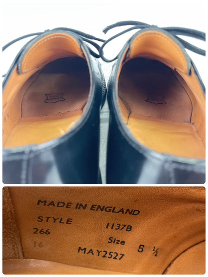 【美品】SANDERS サンダース 1137 APRON DERBY BROAD ARROW ブロードアローエプロンダービー Uチップ 外羽根 黒 ブラック UK5.5 / 24.5cm【W3529】