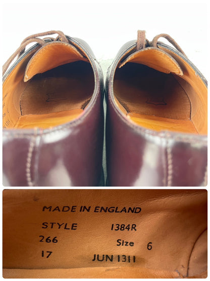 【良品】SANDERS サンダース 1384 OFFICER SHOE オフィサーシューズ プレーン 外羽根 赤茶 バーガンディー UK6 / 25.0cm【W3531】