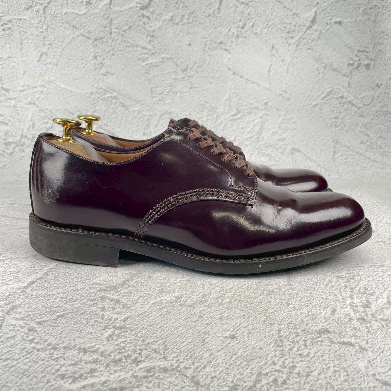 【良品】SANDERS サンダース 1384 OFFICER SHOE オフィサーシューズ プレーン 外羽根 赤茶 バーガンディー UK6 / 25.0cm【W3531】
