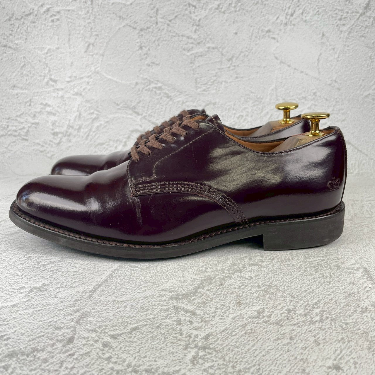 【良品】SANDERS サンダース 1384 OFFICER SHOE オフィサーシューズ プレーン 外羽根 赤茶 バーガンディー UK6 / 25.0cm【W3531】