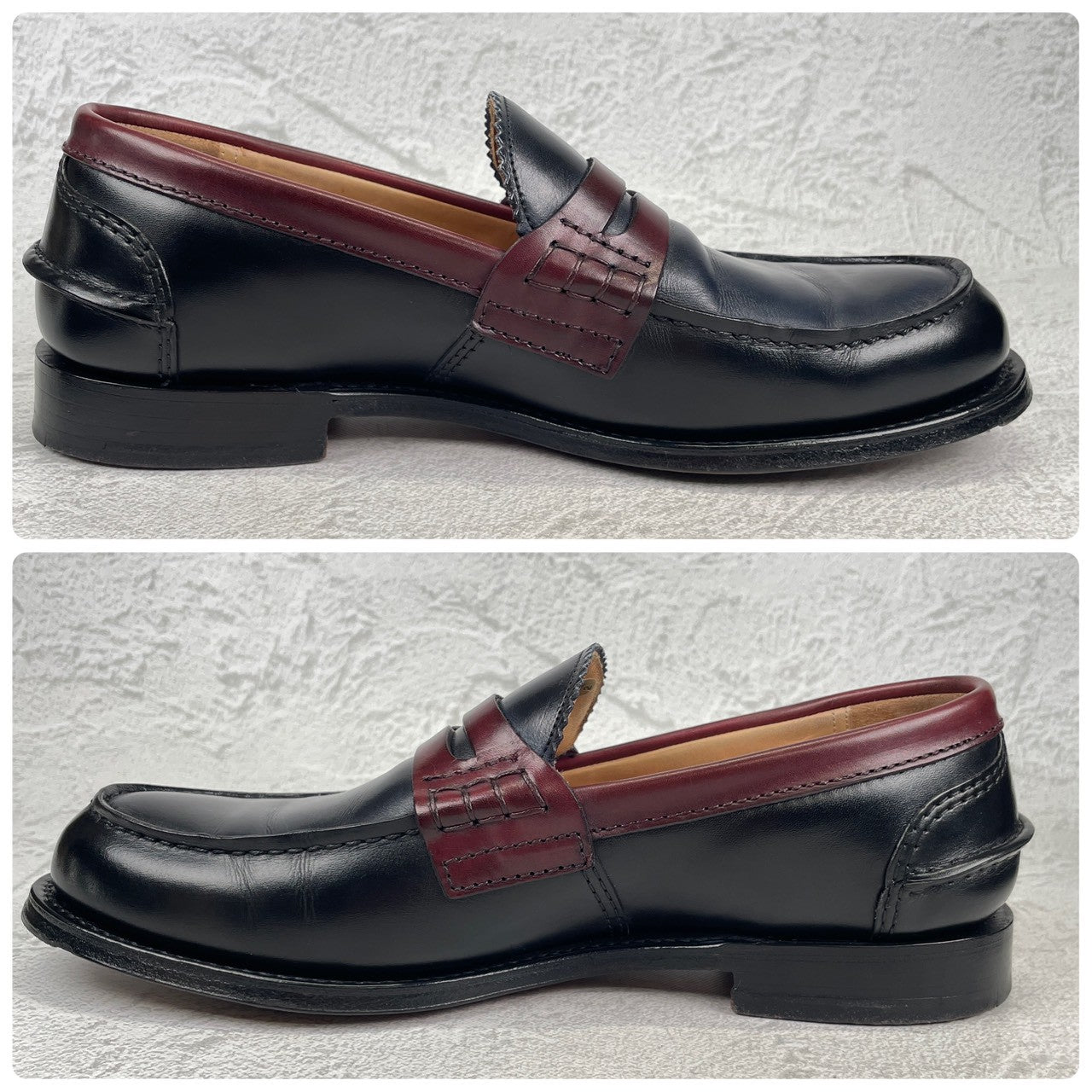 【極美品】Church's チャーチ PEMBREY ペンブリー ビーフロール コインローファー トリコロール 黒 紺 赤茶 UK6.5 / 25.0cm【W3549】