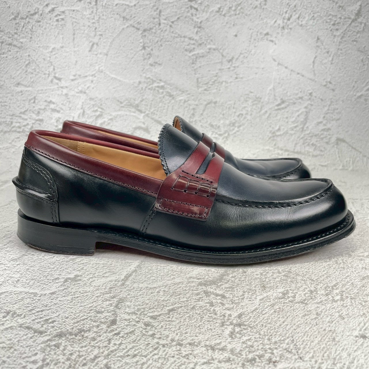 【極美品】Church's チャーチ PEMBREY ペンブリー ビーフロール コインローファー トリコロール 黒 紺 赤茶 UK6.5 / 25.0cm【W3549】