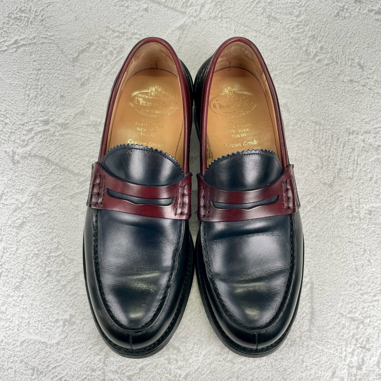 【極美品】Church's チャーチ PEMBREY ペンブリー ビーフロール コインローファー トリコロール 黒 紺 赤茶 UK6.5 / 25.0cm【W3549】