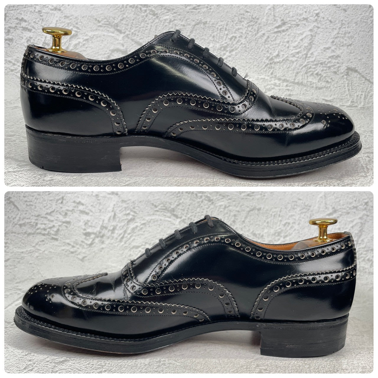 【美品】Church's チャーチ 3都市 旧チャーチ BURWOOD バーウッド ウイング 内羽根 メダリオン 81ラスト 黒 ブラック UK6.5 / 25.0cm【W3547】
