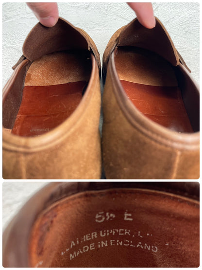 【美品】CROCKETT&JONES クロケットアンドジョーンズ COIN LOAFER コインローファー スエード 茶 ブラウン UK5.5 / 24.0cm【Ｗ3544】