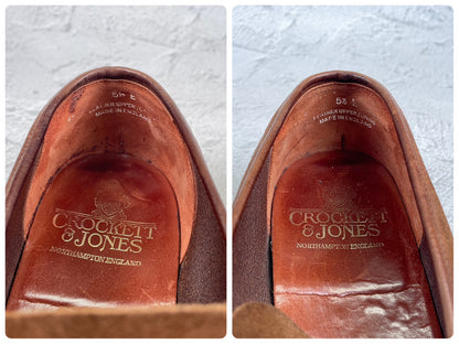 【美品】CROCKETT&JONES クロケットアンドジョーンズ COIN LOAFER コインローファー スエード 茶 ブラウン UK5.5 / 24.0cm【Ｗ3544】