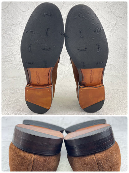 【美品】CROCKETT&JONES クロケットアンドジョーンズ COIN LOAFER コインローファー スエード 茶 ブラウン UK5.5 / 24.0cm【Ｗ3544】