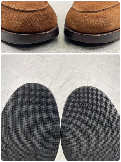【美品】CROCKETT&JONES クロケットアンドジョーンズ COIN LOAFER コインローファー スエード 茶 ブラウン UK5.5 / 24.0cm【Ｗ3544】