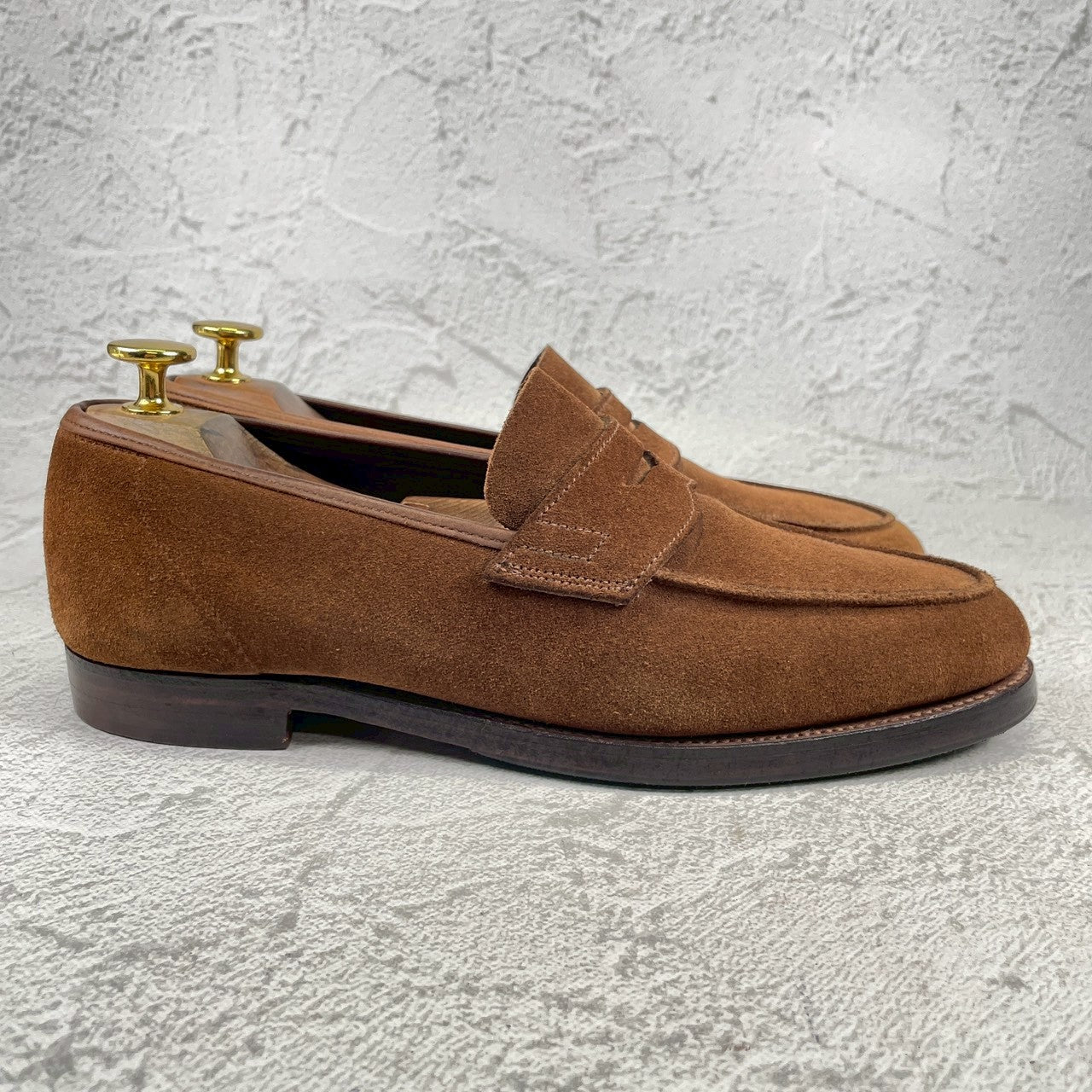 【美品】CROCKETT&JONES クロケットアンドジョーンズ COIN LOAFER コインローファー スエード 茶 ブラウン UK5.5 / 24.0cm【Ｗ3544】