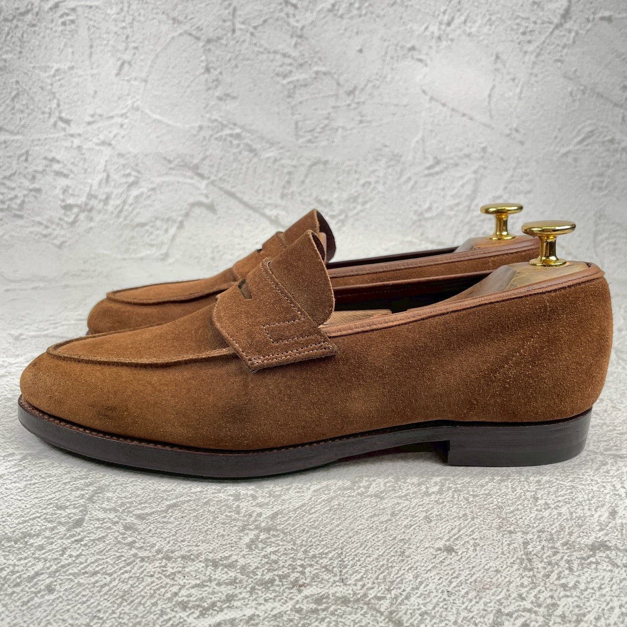 【美品】CROCKETT&JONES クロケットアンドジョーンズ COIN LOAFER コインローファー スエード 茶 ブラウン UK5.5 / 24.0cm【Ｗ3544】