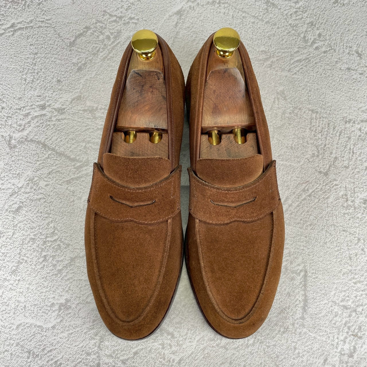 【美品】CROCKETT&JONES クロケットアンドジョーンズ COIN LOAFER コインローファー スエード 茶 ブラウン UK5.5 / 24.0cm【Ｗ3544】