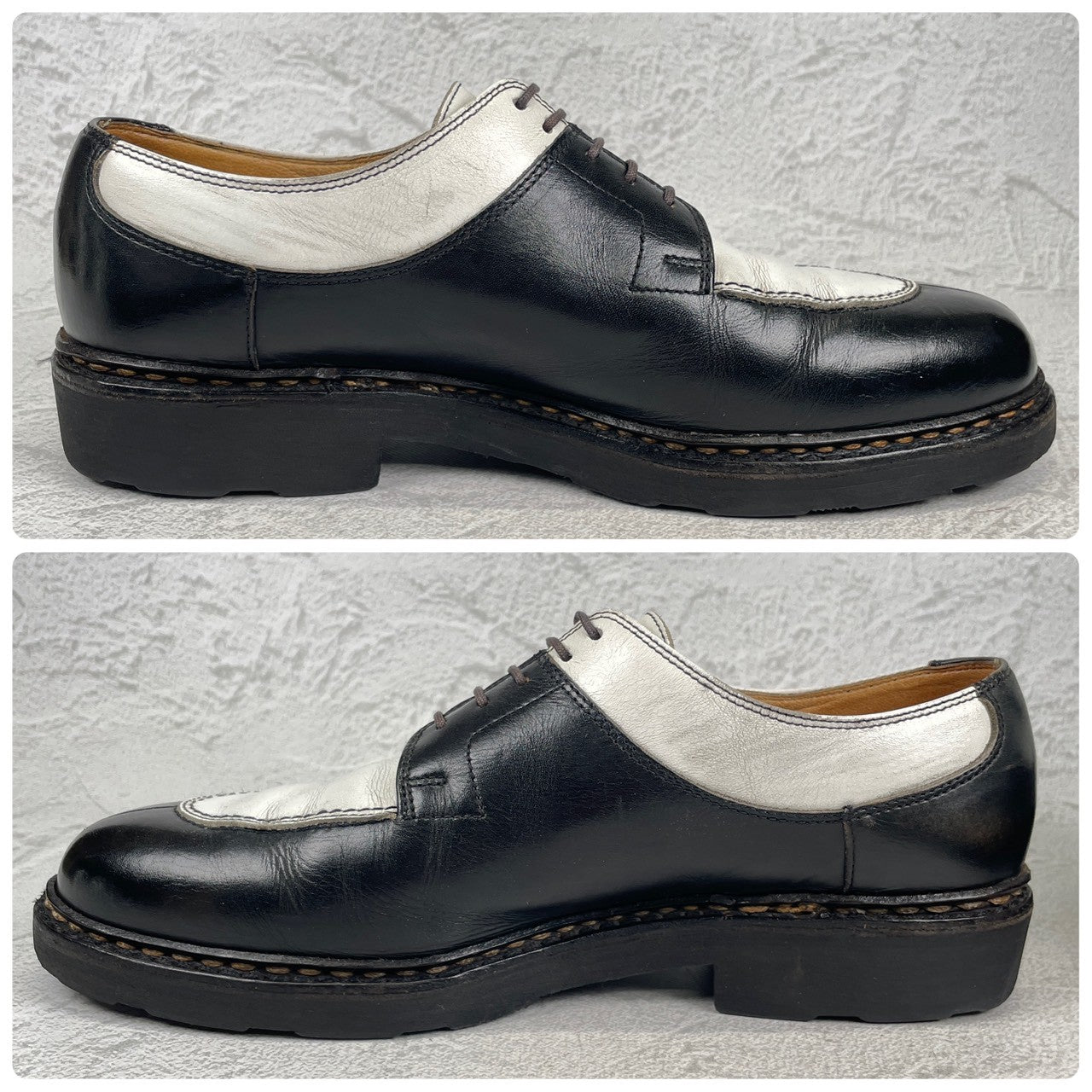 Paraboot パラブーツ AVIGNON アヴィニョン Uチップ 外羽根 コンビカラー 黒 白 ブラック ホワイト UK7 / 25.5cm【W3552】