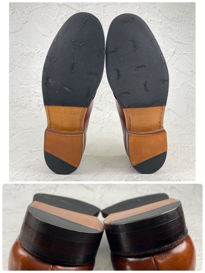【オールソール済み】CROCKETT&JONES クロケット＆ジョーンズ Full Saddle フルサドル コインローファー 茶 ブラウン UK8 / 26.5cm【W3557】
