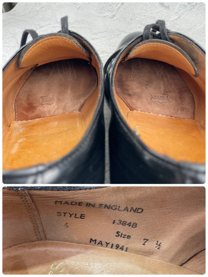 SANDERS サンダース 1384 Officer Shoe オフィサーシューズ プレーン 外羽根 ポリッシュドカーフ 黒 ブラック UK7.5 / 26.5cm【W3555】