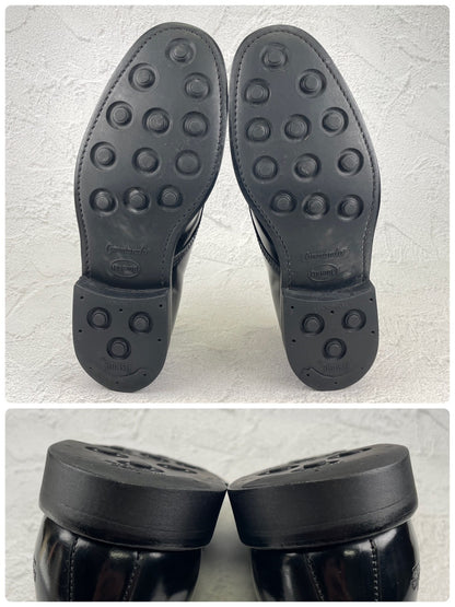 SANDERS サンダース 1384 Officer Shoe オフィサーシューズ プレーン 外羽根 ポリッシュドカーフ 黒 ブラック UK7.5 / 26.5cm【W3555】