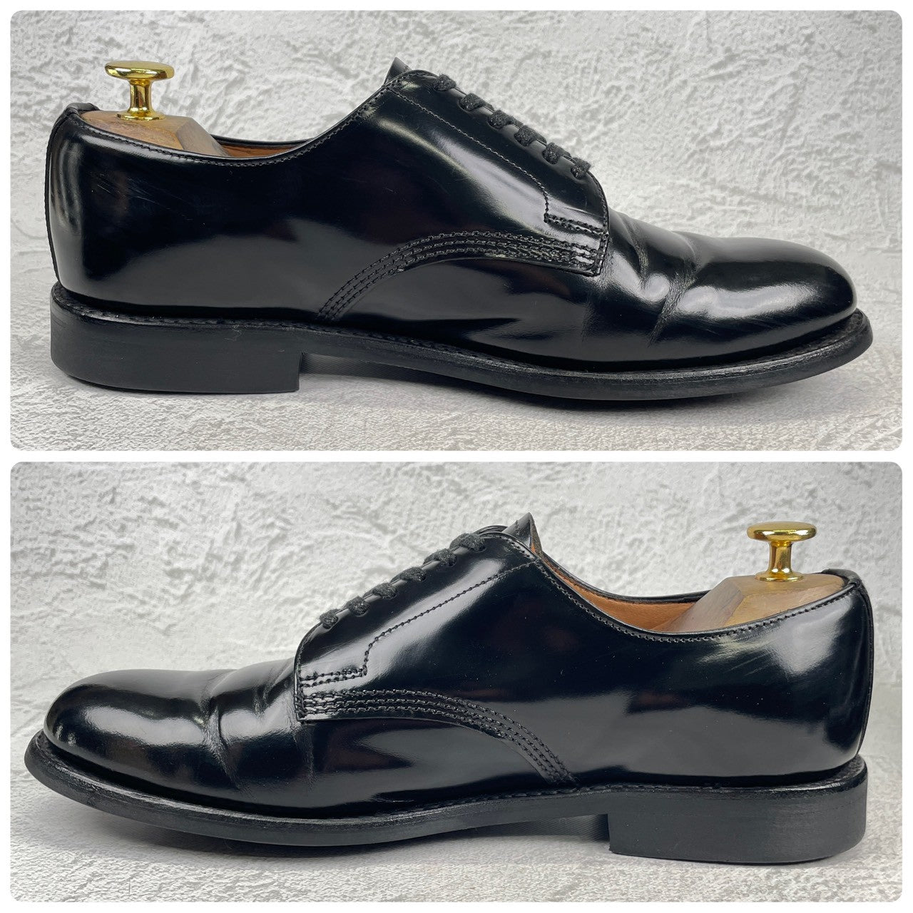 SANDERS サンダース 1384 Officer Shoe オフィサーシューズ プレーン 外羽根 ポリッシュドカーフ 黒 ブラック UK7.5 / 26.5cm【W3555】
