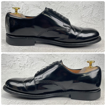 SANDERS サンダース 1384 Officer Shoe オフィサーシューズ プレーン 外羽根 ポリッシュドカーフ 黒 ブラック UK7.5 / 26.5cm【W3555】