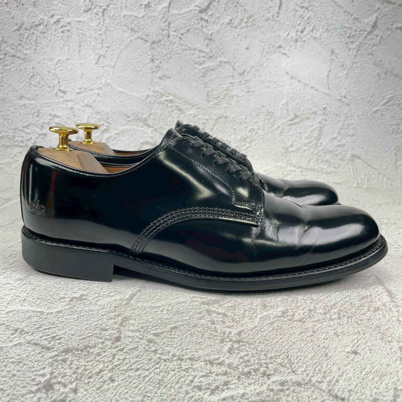 SANDERS サンダース 1384 Officer Shoe オフィサーシューズ プレーン 外羽根 ポリッシュドカーフ 黒 ブラック UK7.5 / 26.5cm【W3555】