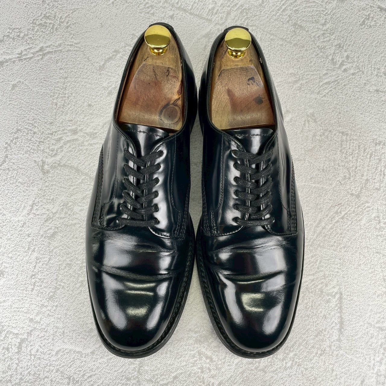 SANDERS サンダース 1384 Officer Shoe オフィサーシューズ プレーン 外羽根 ポリッシュドカーフ 黒 ブラック UK7.5 / 26.5cm【W3555】