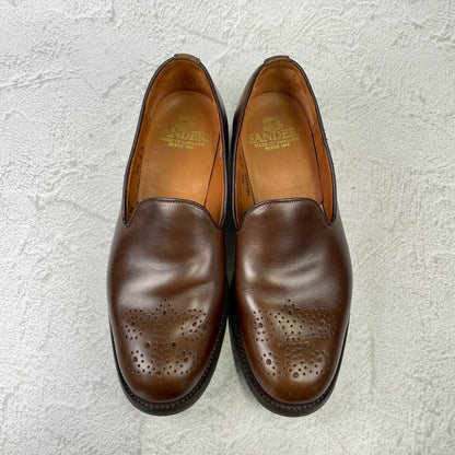 【美品】SANDERS サンダース 150周年アニバーサリー ブローグスリッポン 茶 ブラウン UK6.5 / 25.0cm【Ｗ3590】