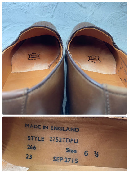 【美品】SANDERS サンダース 150周年アニバーサリー ブローグスリッポン 茶 ブラウン UK6.5 / 25.0cm【Ｗ3590】