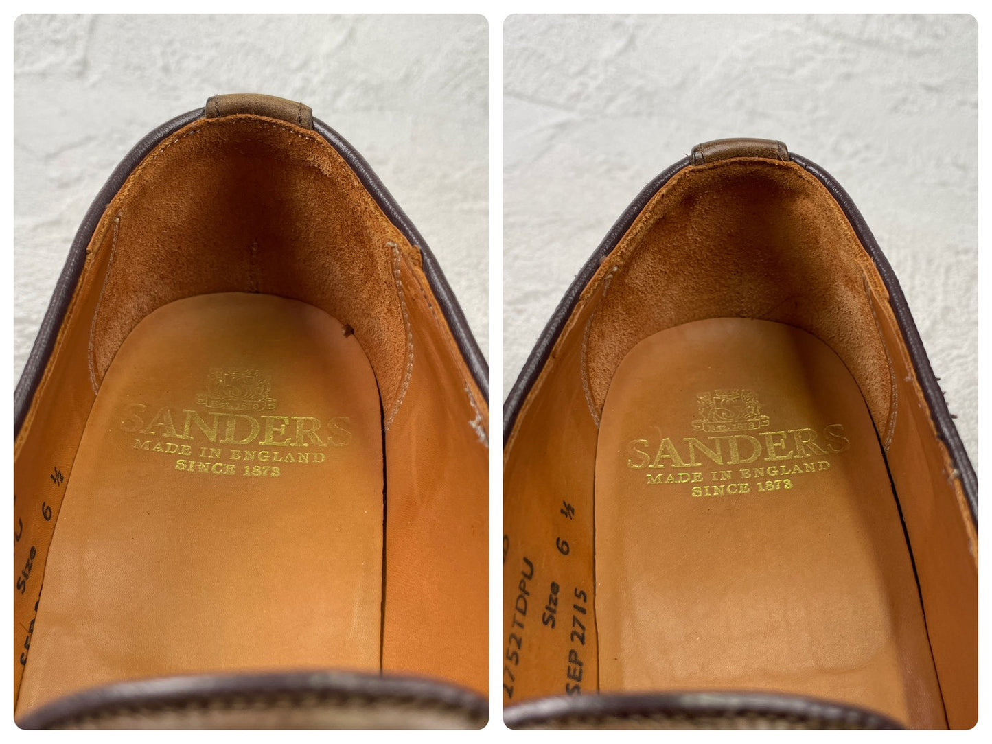 【美品】SANDERS サンダース 150周年アニバーサリー ブローグスリッポン 茶 ブラウン UK6.5 / 25.0cm【Ｗ3590】