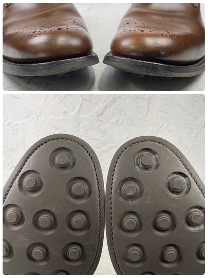 【美品】SANDERS サンダース 150周年アニバーサリー ブローグスリッポン 茶 ブラウン UK6.5 / 25.0cm【Ｗ3590】