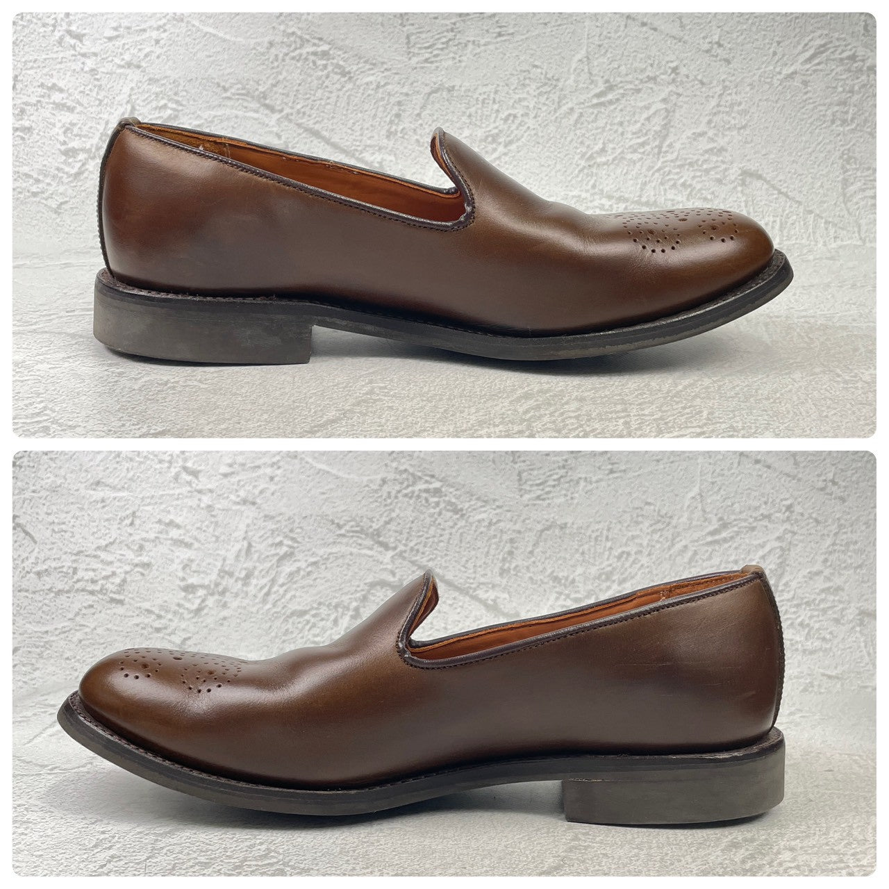 【美品】SANDERS サンダース 150周年アニバーサリー ブローグスリッポン 茶 ブラウン UK6.5 / 25.0cm【Ｗ3590】