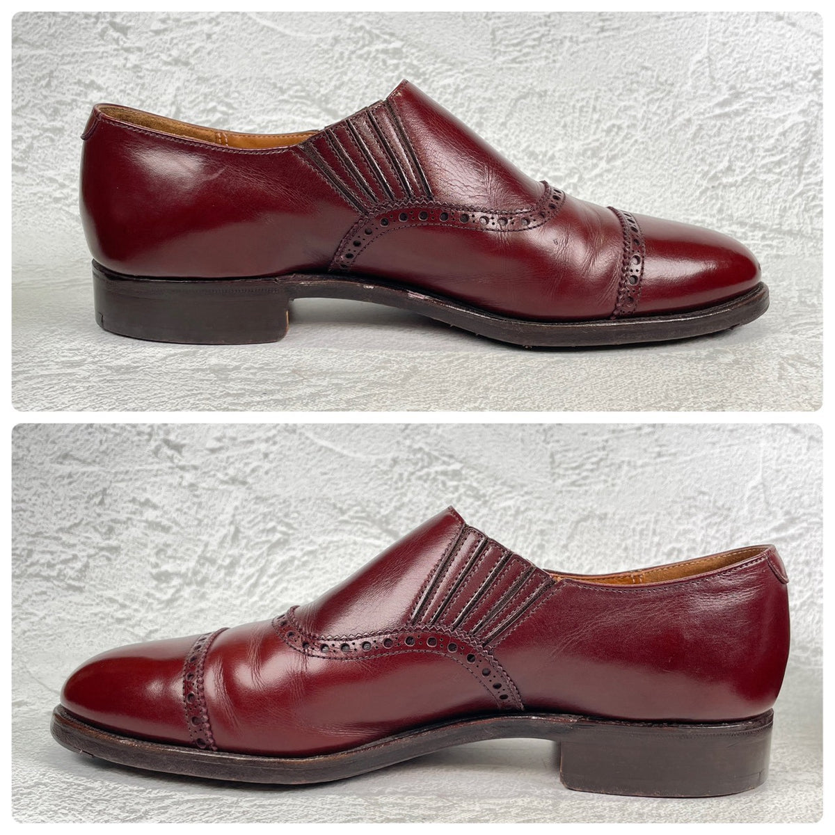 POULSEN SKONE&Co. ポールセン・スコーン｜サイドエラスティック｜クォーターブローグ バーガンディ UK6 / 24.5cm ダブルネーム W3622