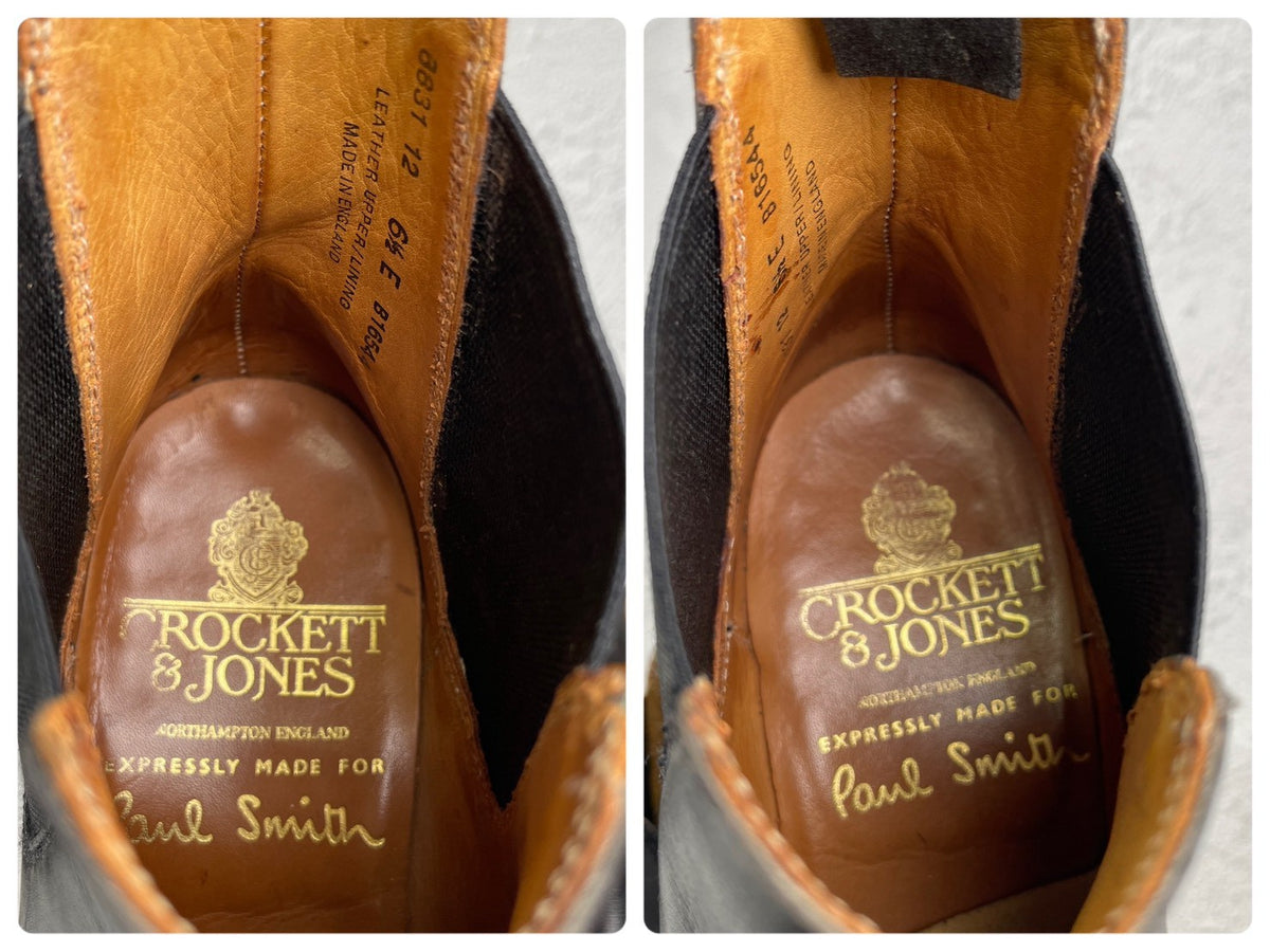 Crockett&Jones クロケットアンドジョーンズ｜Paul Smith ポールスミス別注｜チェルシーブーツ サイドゴア ブラック UK6.5E / 25cm レザーソール W3633
