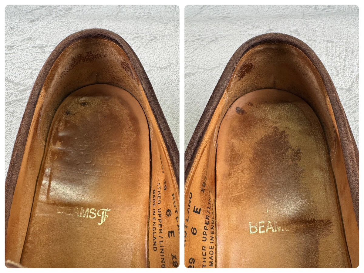 Crockett&Jones クロケットアンドジョーンズ｜RUTLAND ラトランド｜コインローファー スエード ハーフサドル スクエアトゥ ブラウン UK6 / 24.5cm 英国靴 W3639