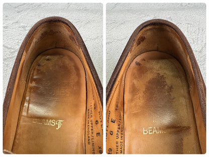 Crockett&Jones クロケットアンドジョーンズ｜RUTLAND ラトランド｜コインローファー スエード ハーフサドル スクエアトゥ ブラウン UK6 / 24.5cm 英国靴 W3639