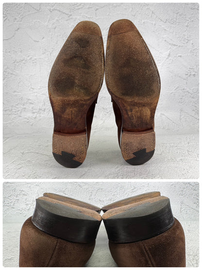 Crockett&Jones クロケットアンドジョーンズ｜RUTLAND ラトランド｜コインローファー スエード ハーフサドル スクエアトゥ ブラウン UK6 / 24.5cm 英国靴 W3639