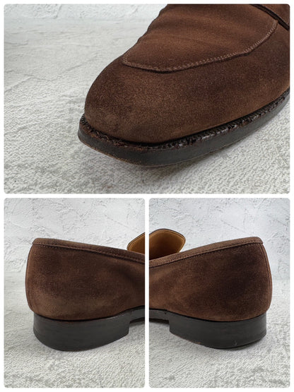 Crockett&Jones クロケットアンドジョーンズ｜RUTLAND ラトランド｜コインローファー スエード ハーフサドル スクエアトゥ ブラウン UK6 / 24.5cm 英国靴 W3639