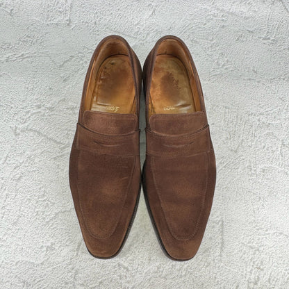 Crockett&Jones クロケットアンドジョーンズ｜RUTLAND ラトランド｜コインローファー スエード ハーフサドル スクエアトゥ ブラウン UK6 / 24.5cm 英国靴 W3639