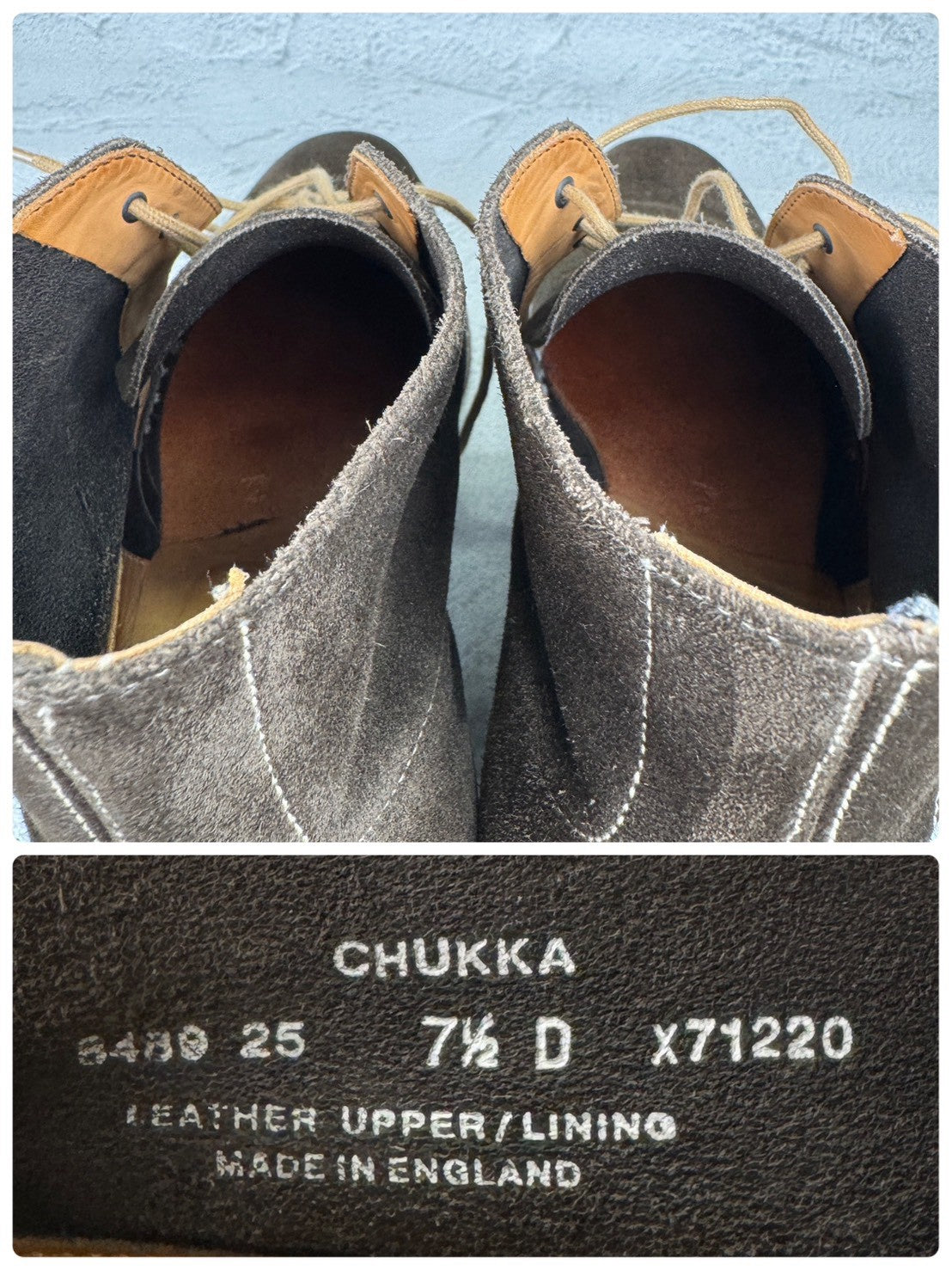 Crockett&Jones クロケットアンドジョーンズ｜CHUKKA チャッカ｜ブラウン×カーキ UK7.5D / 26cm アンライニング スエード レザーソール 英国靴 良品 W3649
