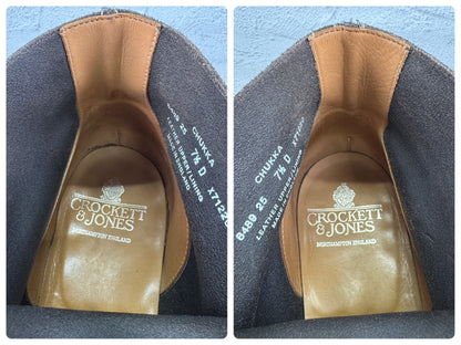 Crockett&Jones クロケットアンドジョーンズ｜CHUKKA チャッカ｜ブラウン×カーキ UK7.5D / 26cm アンライニング スエード レザーソール 英国靴 良品 W3649