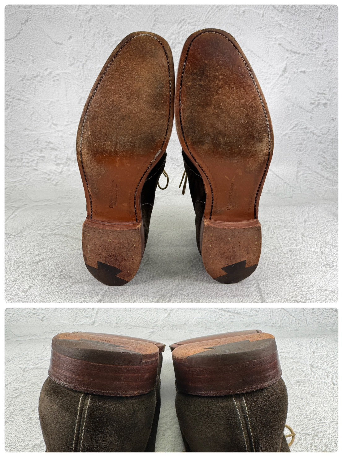 Crockett&Jones クロケットアンドジョーンズ｜CHUKKA チャッカ｜ブラウン×カーキ UK7.5D / 26cm アンライニング スエード レザーソール 英国靴 良品 W3649