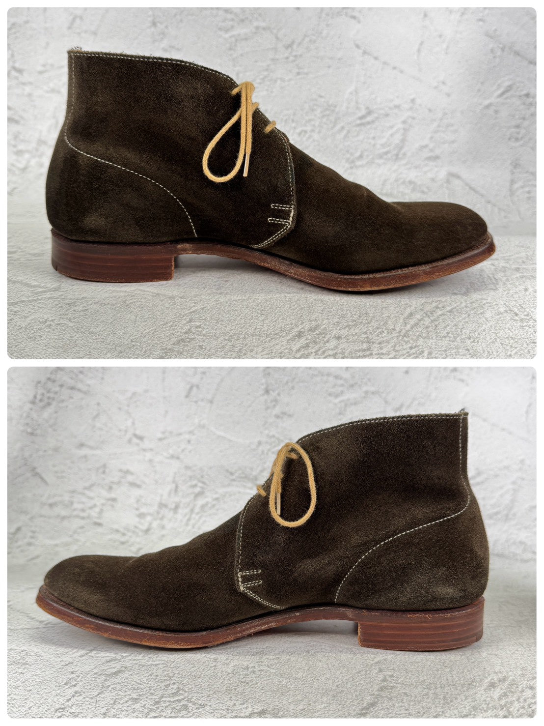 Crockett&Jones クロケットアンドジョーンズ｜CHUKKA チャッカ｜ブラウン×カーキ UK7.5D / 26cm アンライニング スエード レザーソール 英国靴 良品 W3649