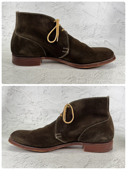 Crockett&Jones クロケットアンドジョーンズ｜CHUKKA チャッカ｜ブラウン×カーキ UK7.5D / 26cm アンライニング スエード レザーソール 英国靴 良品 W3649