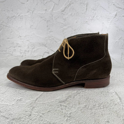 Crockett&Jones クロケットアンドジョーンズ｜CHUKKA チャッカ｜ブラウン×カーキ UK7.5D / 26cm アンライニング スエード レザーソール 英国靴 良品 W3649