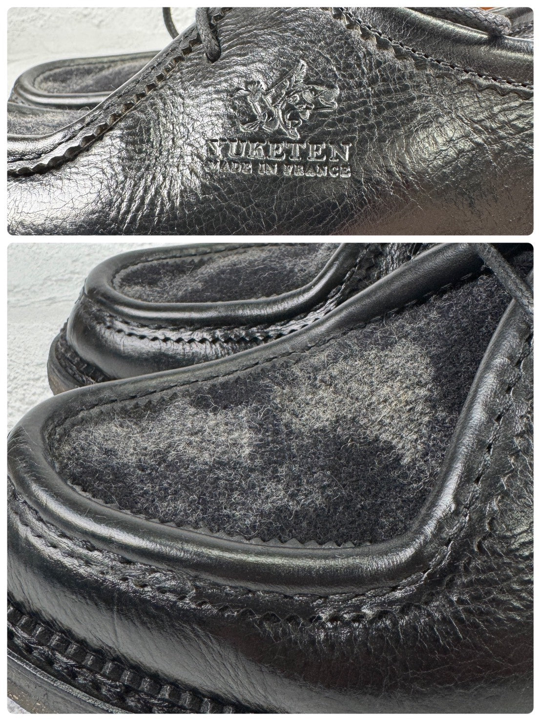 HESCHUNG エシュン｜YUKETEN ユケテン｜VERBIER ヴェルビエ｜チロリアンシューズ フェルト×シボ革 ブラック UK7 / 25.5〜26cm相当 ラバーソール フランス製 W3645