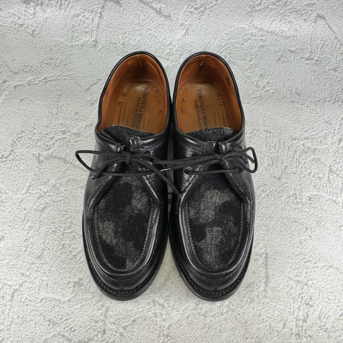 HESCHUNG エシュン｜YUKETEN ユケテン｜VERBIER ヴェルビエ｜チロリアンシューズ フェルト×シボ革 ブラック UK7 / 25.5〜26cm相当 ラバーソール フランス製 W3645