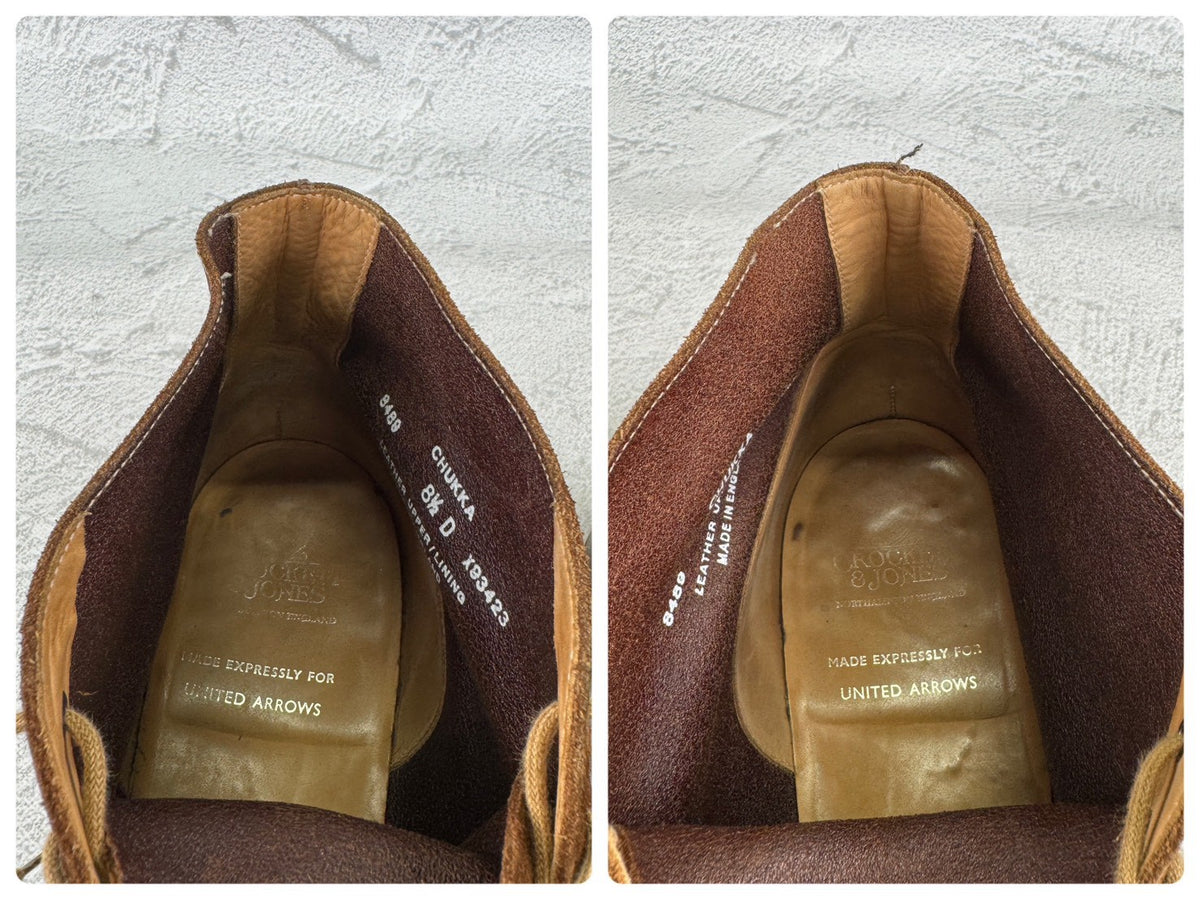 CROCKETT&JONES クロケットアンドジョーンズ｜CHUKKA チャッカ｜ユナイテッドアローズ別注 アンライニング スエード ブラウン UK8.5D 美品 W3652