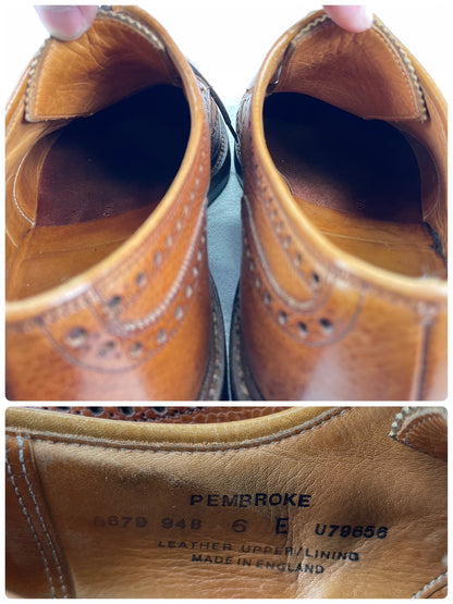 Crockett&Jones クロケットアンドジョーンズ PEMBROKE ペンブローク ウイング 外羽根 メダリオン ブローグ 茶 ブラウン UK6 / 24.5cm【W3515】