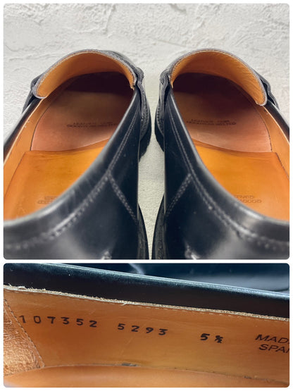 【極美品】Berwick1707 バーウィック 5293 コインローファー ビーフサドル ヴィブラムヴィライトソール 黒 ブラック UK5.5 / 24.5cm【W3514】