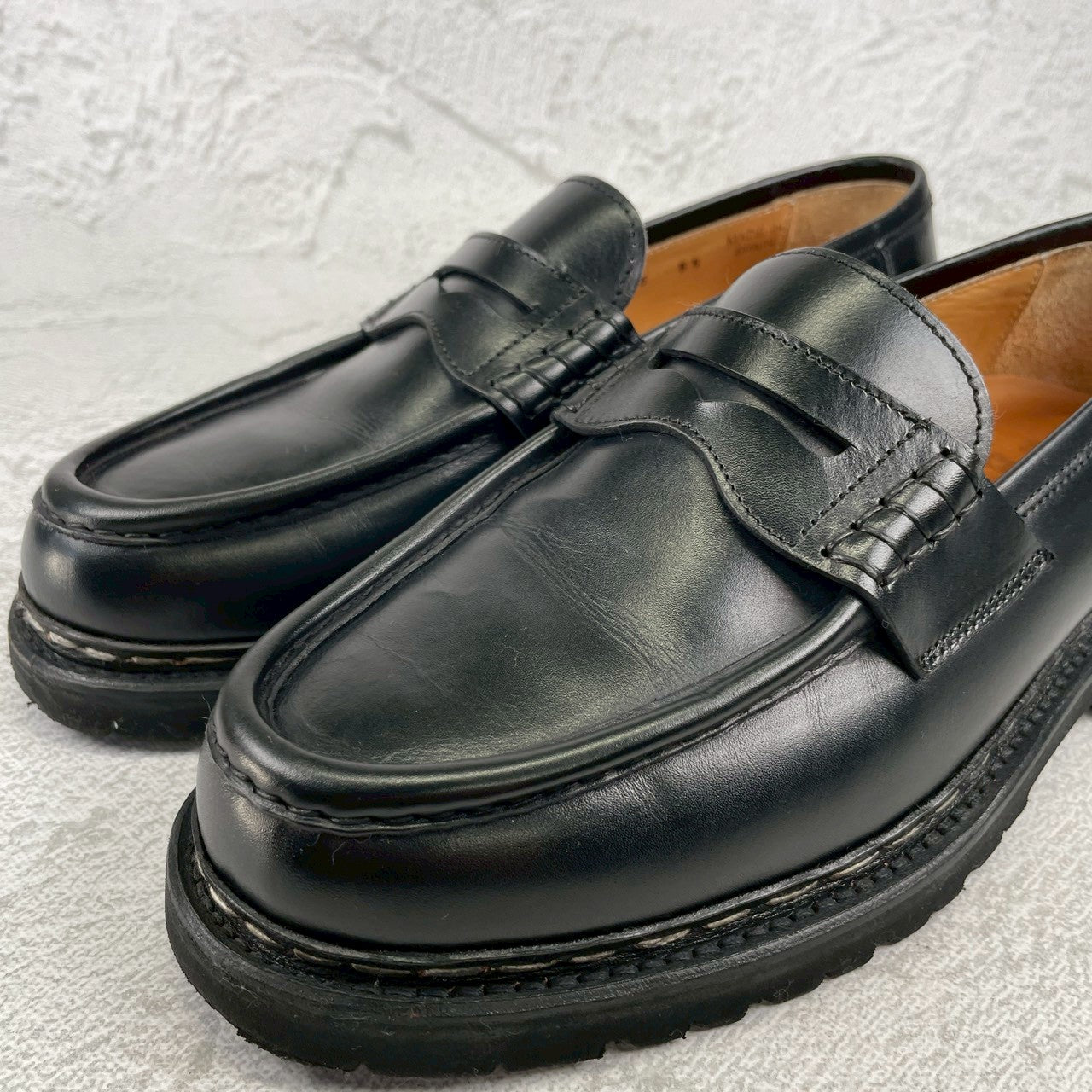 【極美品】Berwick1707 バーウィック 5293 コインローファー ビーフサドル ヴィブラムヴィライトソール 黒 ブラック UK5.5 / 24.5cm【W3514】