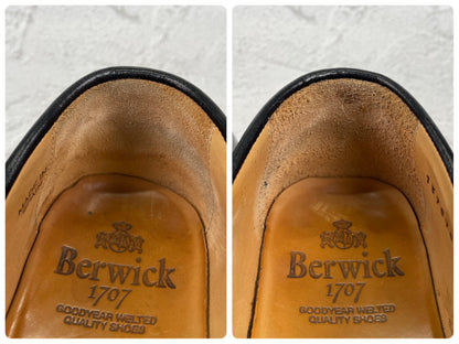 【良品】Berwick1707 バーウィック 4545 コインローファー ハーフサドル ダイナイトソール 黒 ブラック UK5 / 24.0cm【W3513】