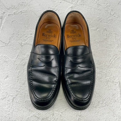 【良品】Berwick1707 バーウィック 4545 コインローファー ハーフサドル ダイナイトソール 黒 ブラック UK5 / 24.0cm【W3513】