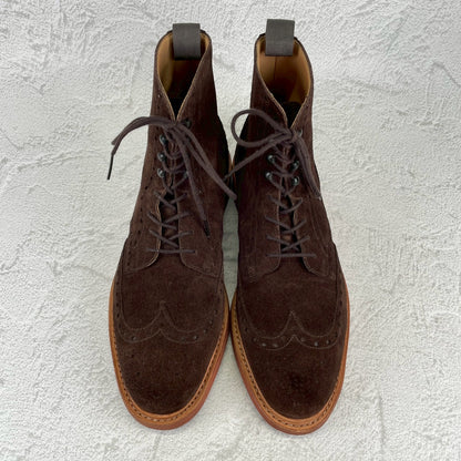 【未使用】CROCKETT&JONES クロケット＆ジョーンズ SKYE スカイ ウイング ブローグ カントリーブーツ スエード 茶 ブラウン UK7.5 / 26.0cm【W3527】